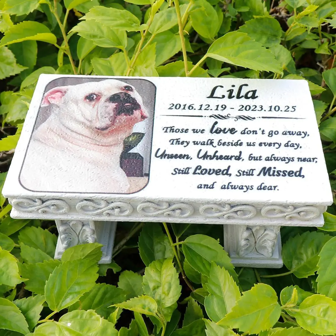 

Personalized Memorial Bench for Pet Human, Custom Pet Memorial Stone with Colorful Photo, Pet Grave Marker Dog Cat Headstone (K)