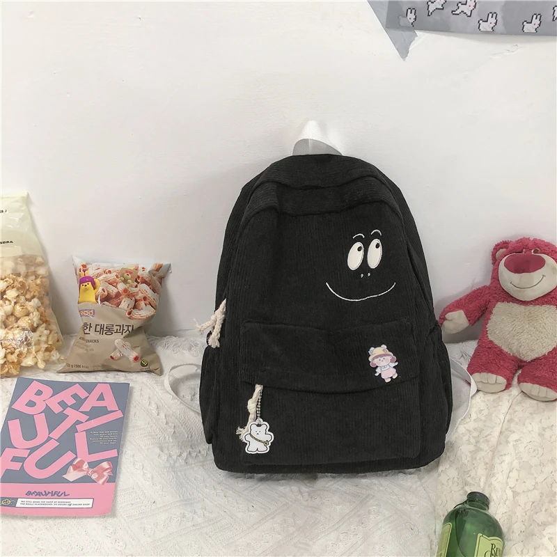 Fashion Corduroy Backpack Women Stripe Cute School Bag For Girls Kawaii Solid Color Travel Backpack Female Shoulder Bag Mochila