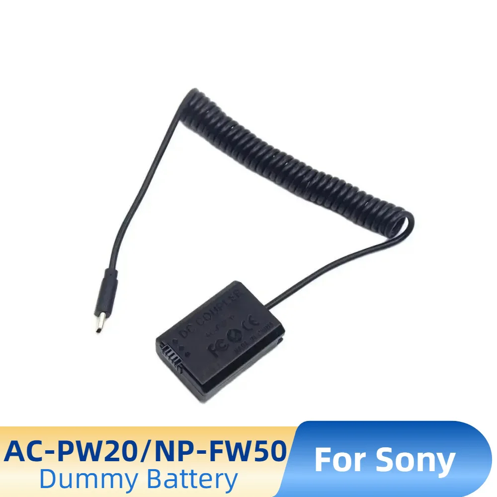 

USB-C Adapter to NP-FW50 NP FW50 Dummy Battery AC-PW20 DC Coupler Spring for Sony ZV-E10 A7M2 A7II A7S2 A7R A7RII A6000 A6300