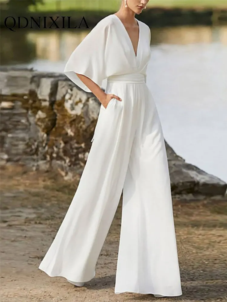 

New In Fall Outfits Women Women's Dress Jumpsuits Deep V High Waist Wide Leg Trousers Clothes for Women Female Jumpsuit Overalls