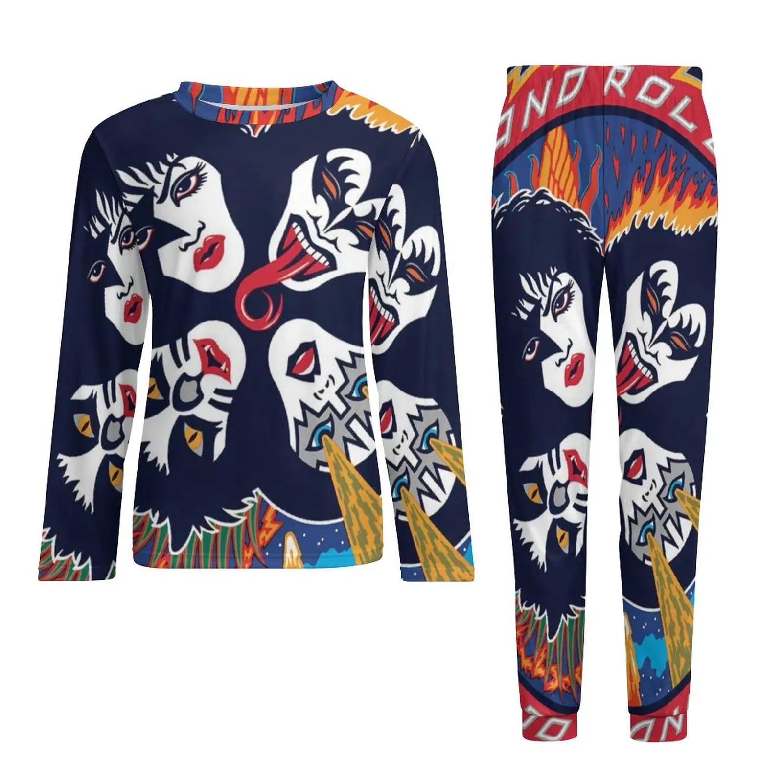 남성용 긴팔 캐주얼 디자인 잠옷 세트, 키스 밴드, 데일리 2 피스, 멋진 잠옷 세트, 3XL, 4XL, 5XL