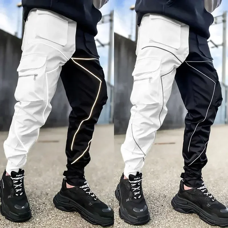 thumbnail image 1 of Pantalones cargo negros multibolsillos para hombre, estilo hip hop, para senderismo al aire libre, color blanco, talla grande, estilo Y2k, estilo emo oversize, 1 of 5