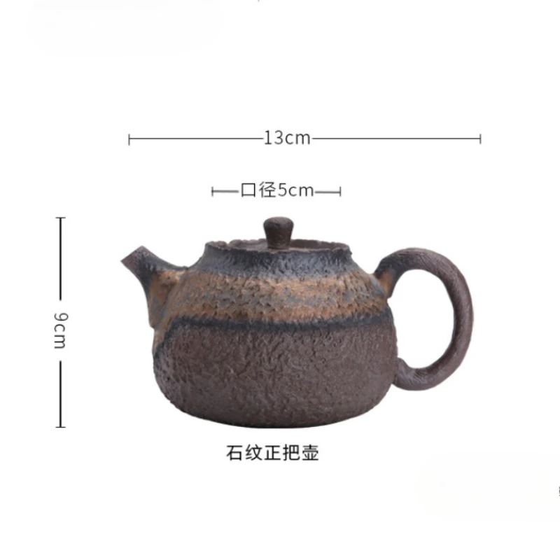 240ml Handmade Retro Coarse Pottery Teapot Japanese Gilt Iron Glaze Pot Pu 'er Tea Infuser Traditional Tea Ceremony Supplies
