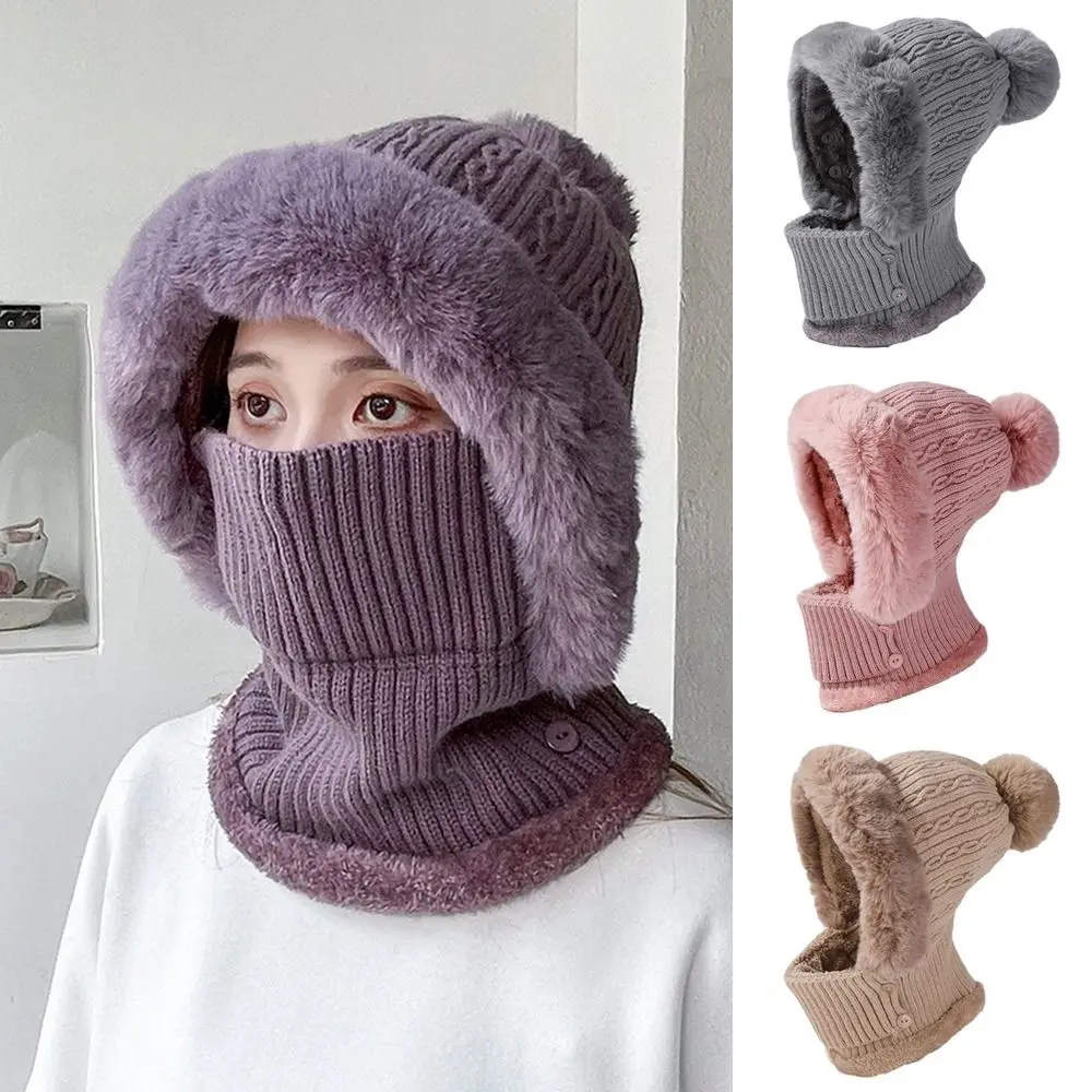 

Autumn Winter Ski Plush Knitted Hat Neck Warmer Face Cover Beanie Cap