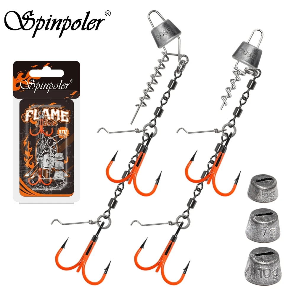 Rig stinger Spinpoler pour pêche au brochet avec hameçon UV et émerillon à roulement - Accessoire leurre souple