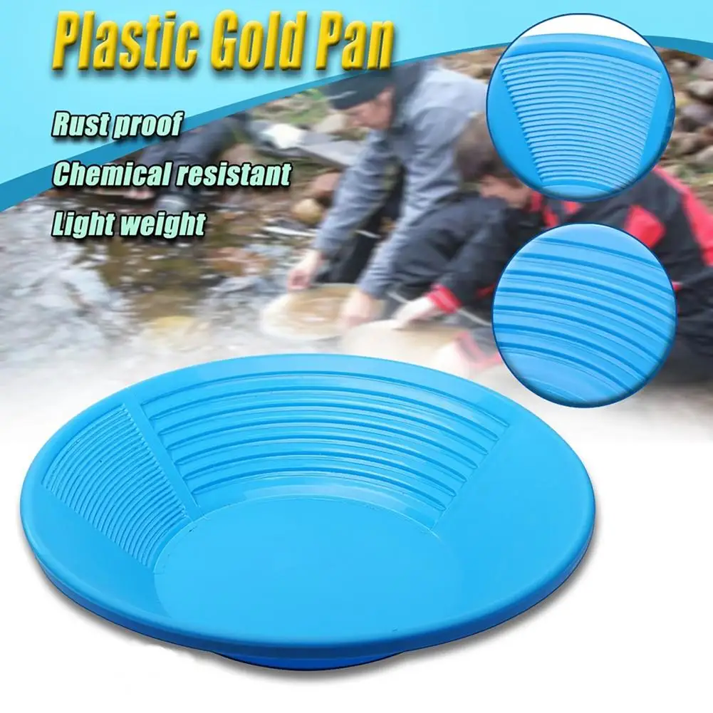 Manual Panning Pan Heavy Duty Three Riffles Rare Metal Prospecting Pan Portable Lightweight Round Plastic Basin Sifting Tool