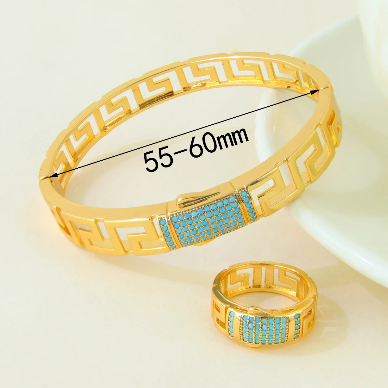 موضة دبي سوار مطلي بالذهب خاتم مجموعة 21k الذهب ال...