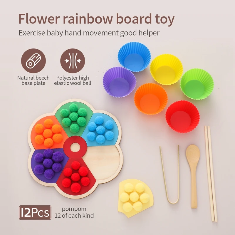 

Wooden Rainbow Board Montessori Materials Sensory Toys Shape Color Sorting Matching Games Kids Education Toy Fine Motor Training