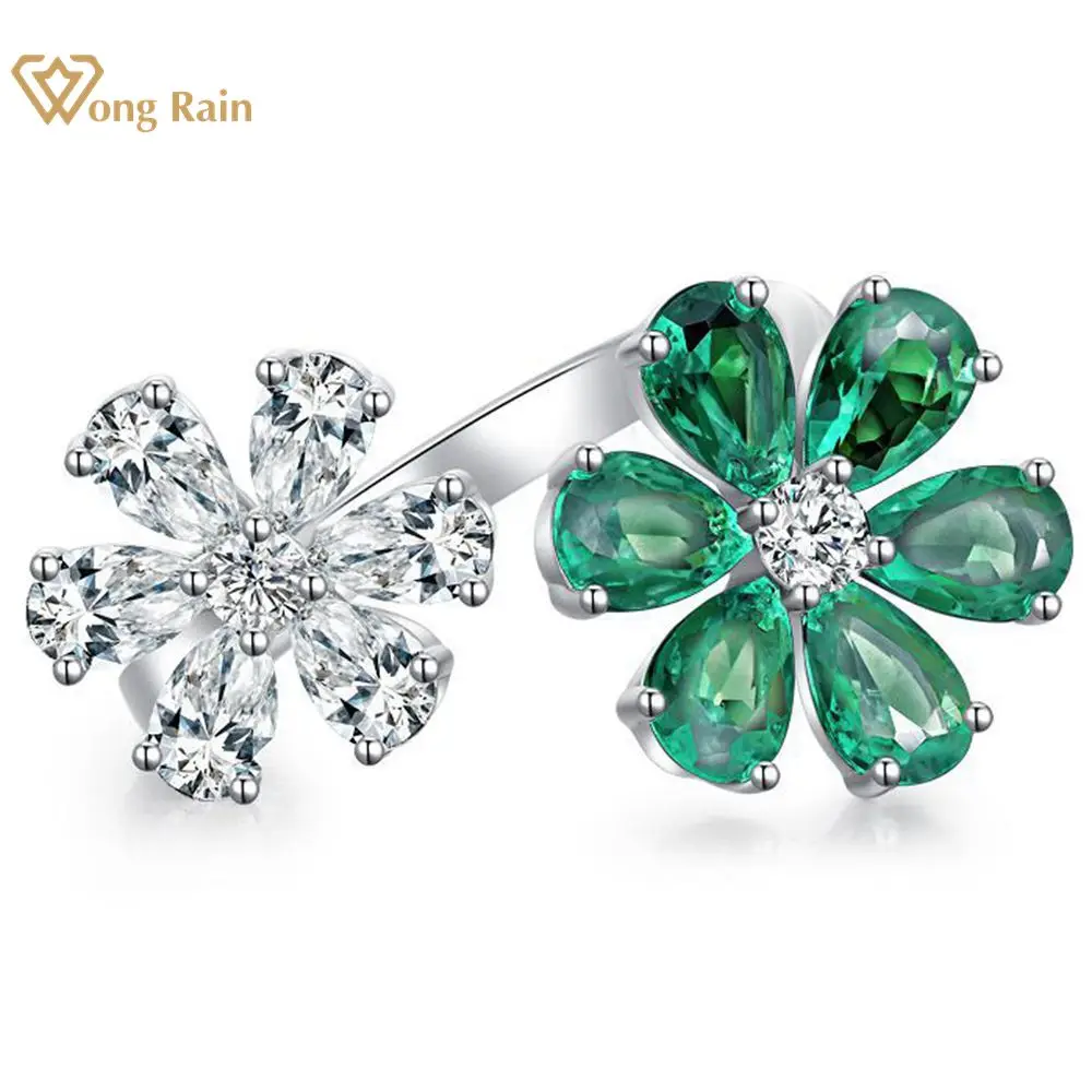 

Wong Rain Vintage 925 Sterling Silver Flower Emerald Ruby Sapphire Gemstone Open Ring Wedding Fine Jewelry for Women Wholesale
