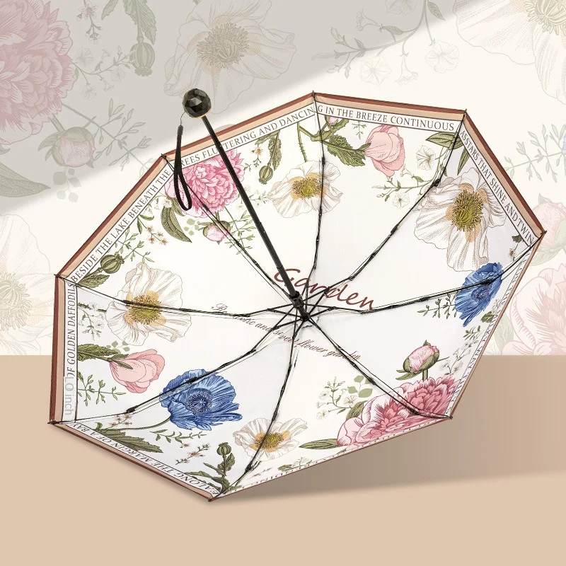 Tianbei floral handbag umbrella folding sun umbrella female sun protection UV shade folding dual purpose clear retractable umbrella
