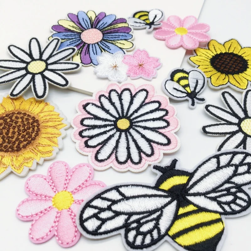 12 Stück bestickte Aufnäher zum Aufbügeln, Gänseblümchen, Sonnenblume, Biene, Schmetterling, Tier-Patch, Applikation, Reparatur für Jeans, Hüte, Taschen, Kleidung – Detail 7