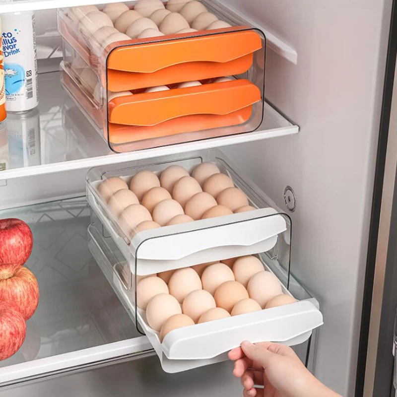 Caja de almacenamiento de huevos de doble capa, organizador de cocina de  gran capacidad, tipo cajón, caja de mantenimiento fresco, 32 rejillas _ -  AliExpress Mobile