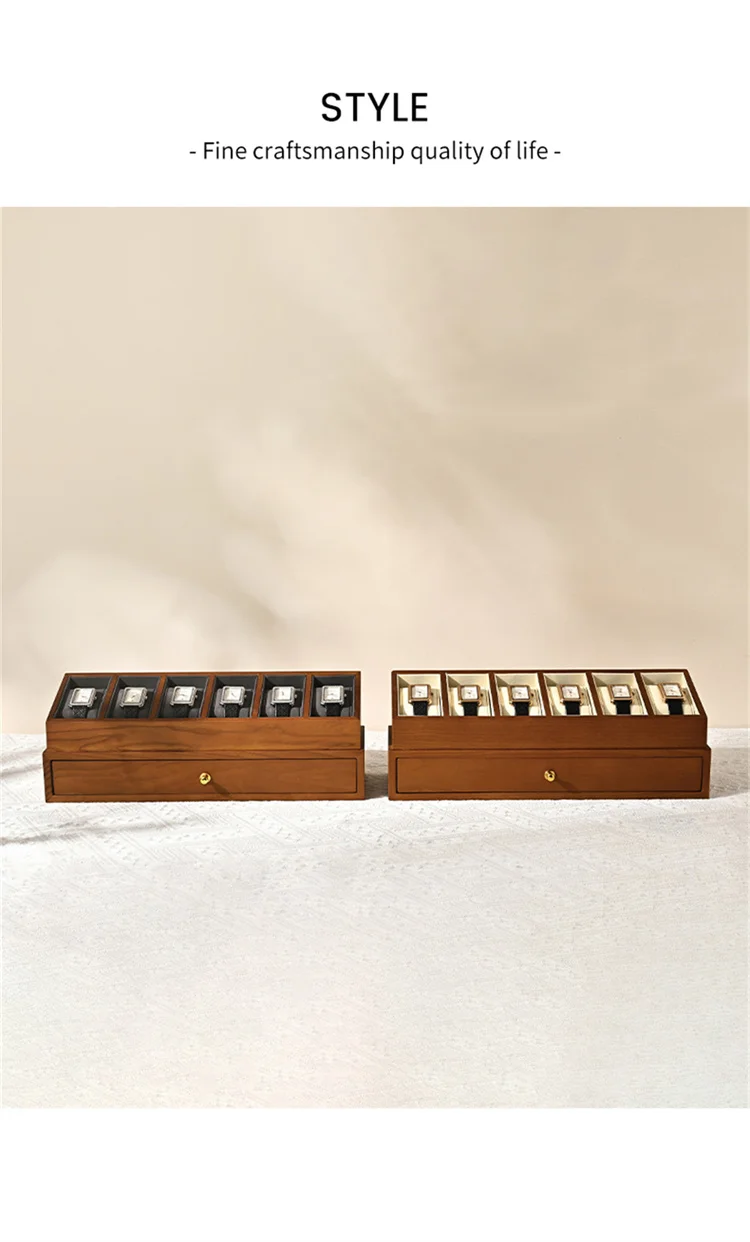 Oirlv 6 Grilds Wooden Watch Box Double-layer Jewelry Organizer Wrist Watch Display Box Dust-proof Transparent Cover Watch Case