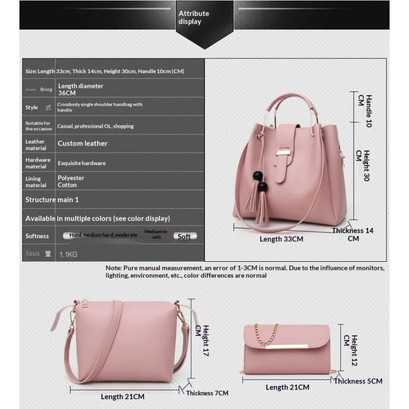 Stylish Women's Handbag Top Handle Satchel Bucket Bag with Crossbody Strap Mother Daughter Set