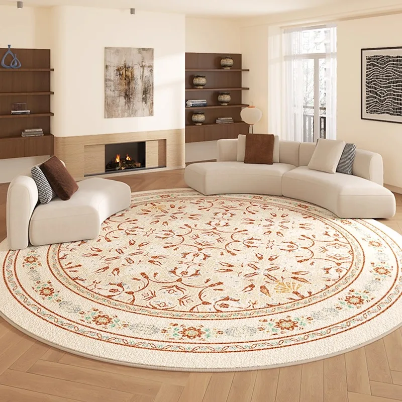 Round Retro Carpet Large Area Floral Print Living Room Rug Fashionable Light Luxury Home Decoration Coffee Table Mat 러그 Alfombra