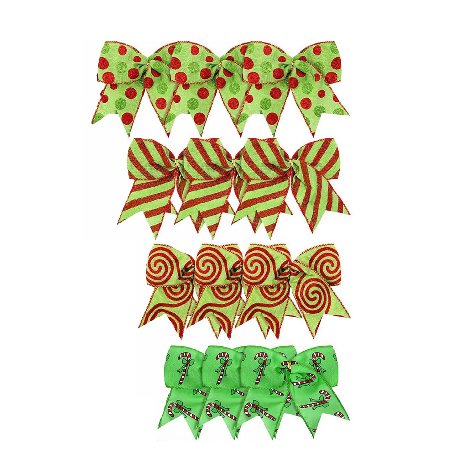 Set of 12 Festive Red and Green Bow Ornaments for Christmas Tree Decoration Perfect for Home Parties and Weddings