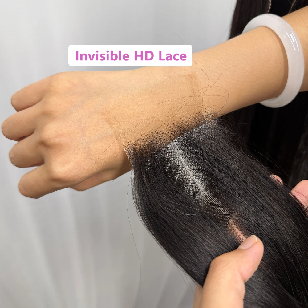 Vietnamese Double Drawn Bone Straight Human Hair Bundles With 2x6 HD Invisible Lace Closure 100% Human Hair Weave Extensions