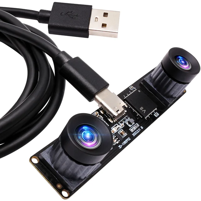 ELP High Speed 1080P 60fps Stereo Web Camera Synchronous Wide Angle Dual Lens 3D Vision Camera USB 4MP for PC, Android Phone