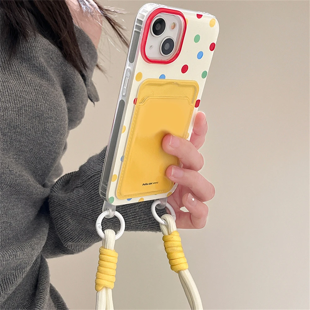 Cute Colorful Round Point Wallet Phone Case with Chain and Card Holder Strap