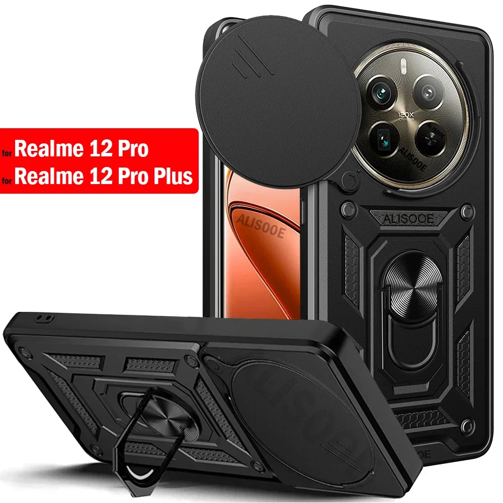 Funda Per Realme 12 Pro Plus 5G Custodia Armor Slide Camera Ring Stand Cover Protettiva Per Realme 12 Pro Case Capa