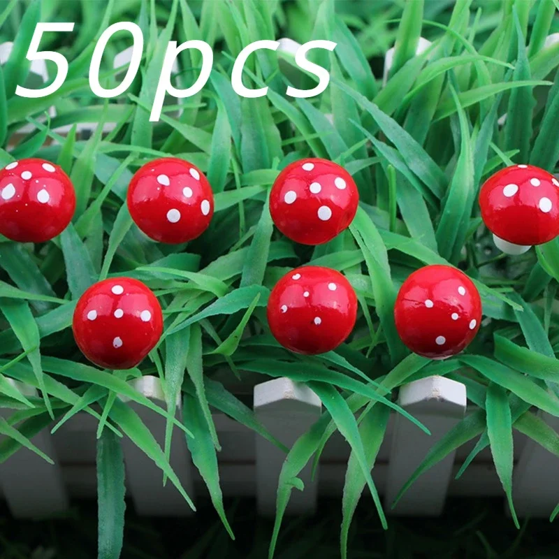 Resin Ornaments 50pcs Mini Mushroom Miniature Model Artificial Garden Moss Resin Craft Decoration Piles Home Garden Supplies