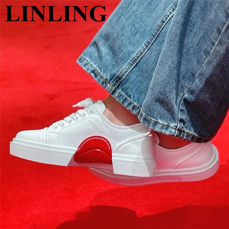 

New Women Casual Shoes Men Fashion Leather Walking Flat Vucanize Shoes Woman White Black Sneakers Women 2023 Female Sports Shoes