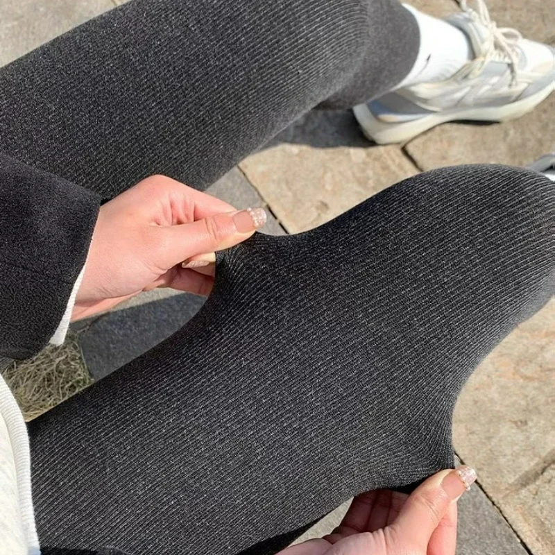 Autumn Winter New Vertical Striped Padded Thickened Warm Daily Versatile Cold High-Waisted Tight Bottoms Female Basic Pantyhose