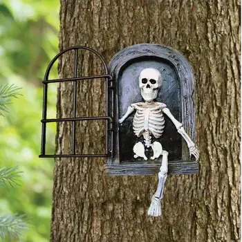 Halloween Garden Decor Window Opening Terror Skeleton Man Outdoor Sculpture Resin Hanger Crafts Home Fairy Garden Accessories 2