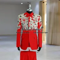 Man Stanad Collar Suits Sparkly Crystals Beaded Appliques Wedding Groom Tuxedo Custom Made Male Fashion Clothing Prom Blazer 2