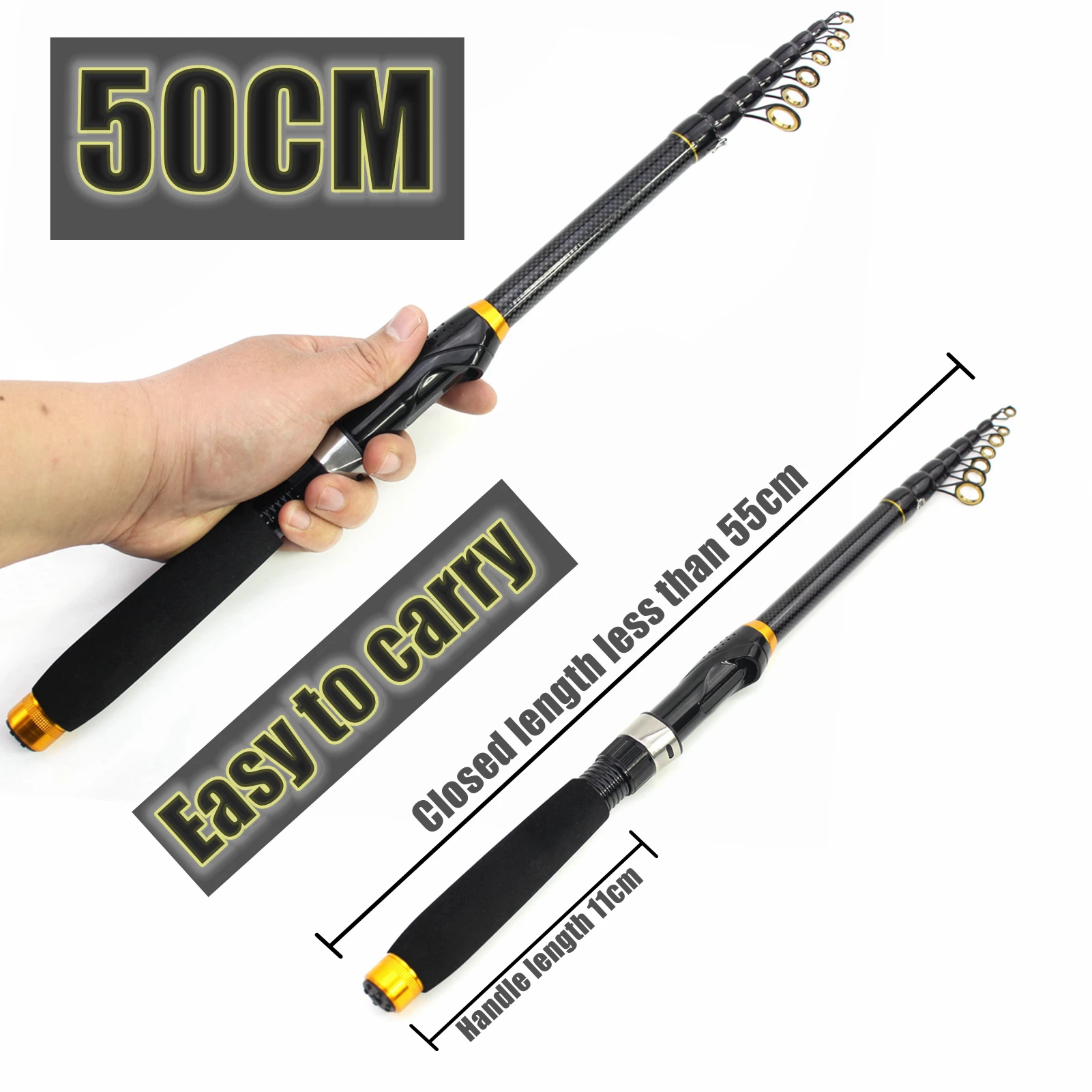 New 2.1m 3.0m 3.6m Carbon Fiber Fishing Rod Super Short Pocket
