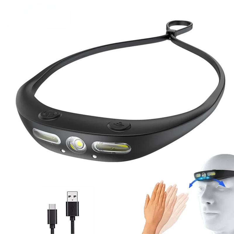 

Wave Sensor COB Silicone Waterproof USB Rechargeable Portable Night Running Small Headlamp Dual Light Source Outdoor Headlamps