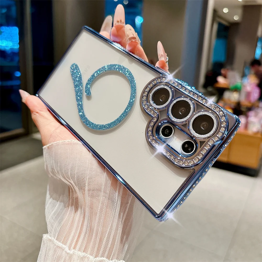 Glamorous Rhinestone Bling Glitter Phone Case with Wireless Charging Compatibility