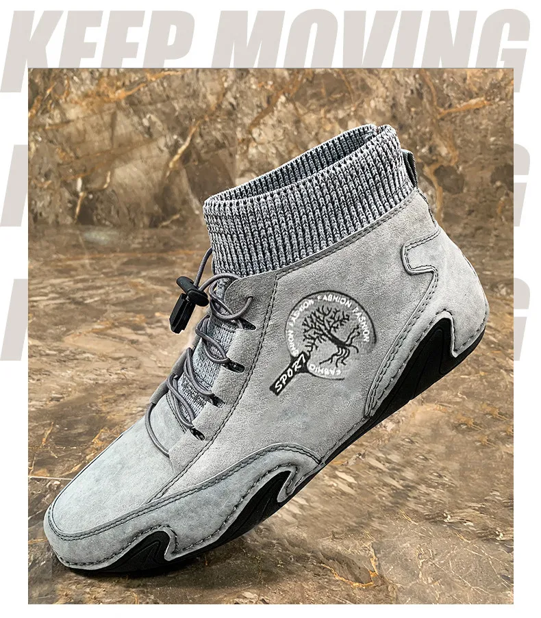 Men's Leather Casual Shoes Waterproof Lightweight High Top Flat