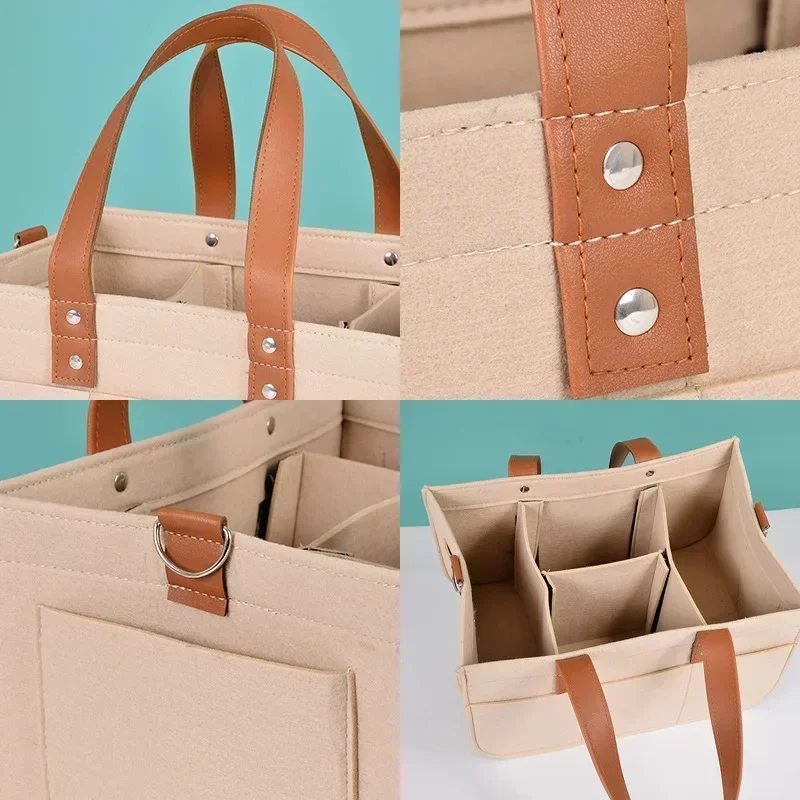 Large Felt Storage Bag for Nursery Diaper Caddy, Folding Organizer Basket with Handles, Nappy Carrier