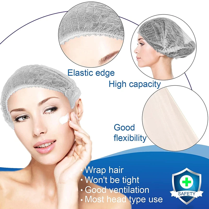 100 PCS Disposable Mop Mob Bouffant Caps 21 inch Non-Woven Clip Hair Head Cover Net for Beauty Food Salon Cooking Hairnets Caps 2