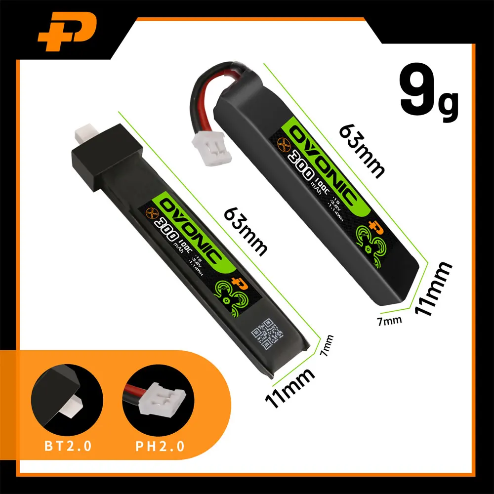 Profil des batteries LiPo 1S/2S 100C, montrant leur épaisseur et leur étiquetage.