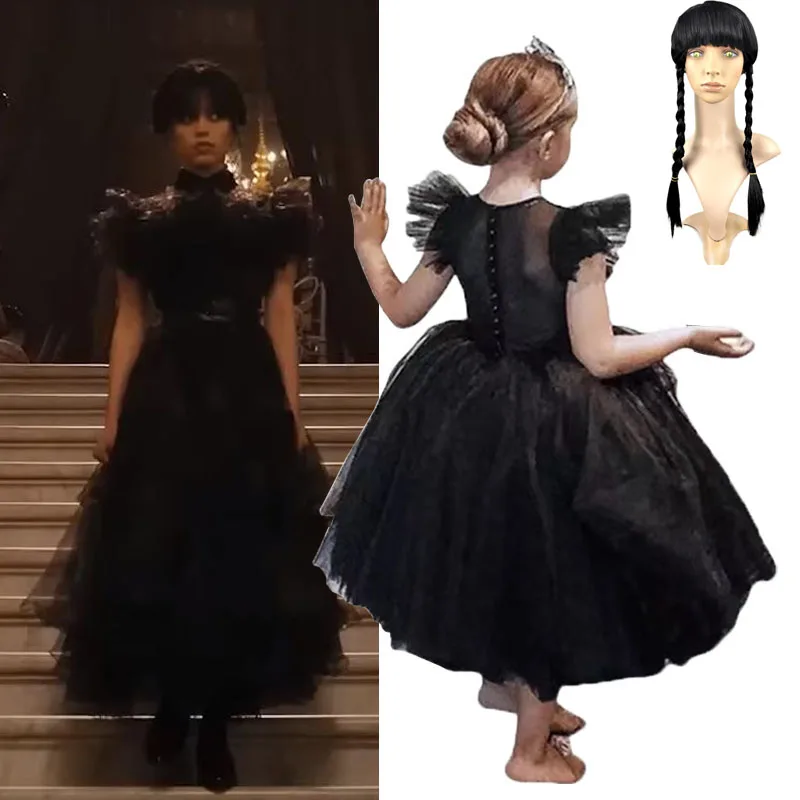New Baby Girls Morticia Dress Addigs Cosplay Birthday Party Vestiti Gotici Dress Black Day Addams Family Costume Di Halloween