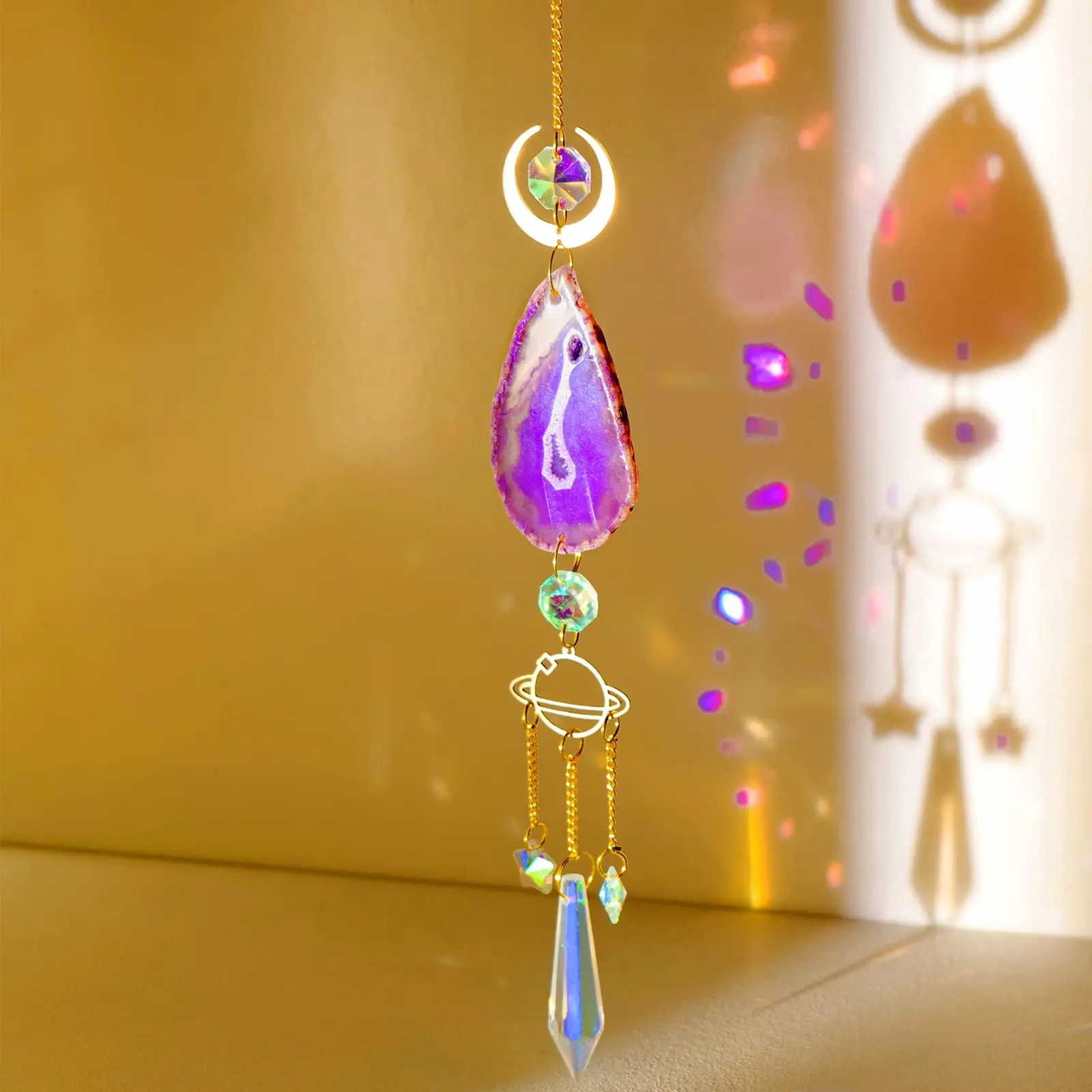 1 Pc Agate Raw Stone Sun Catcher Outdoor Garden Lighting Crystal Prism Ball Pendant Home Decoration Crafts