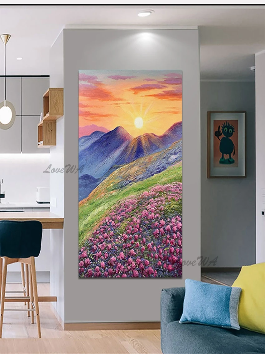 

Handmade Beautiful Flower Painting 3D Sunset Natural Scenery Wall Picture Unframed Hillside Modern Abstract Art Canvas Drawing