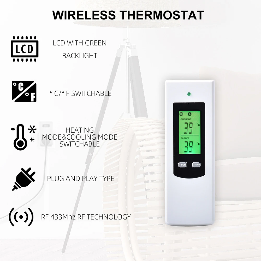 

16A Smart Wireless Thermostat Socket Set Heating Cooling Modes Controller Object Temperature Setting ℃ ℉ With ℃ ℉ Alarm Function