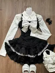 Japanese Vintage - Inspired Retro Lace Camisole Dress and Black Cardigan Set - Chic & Elegant Fashion - M (7312 white black)