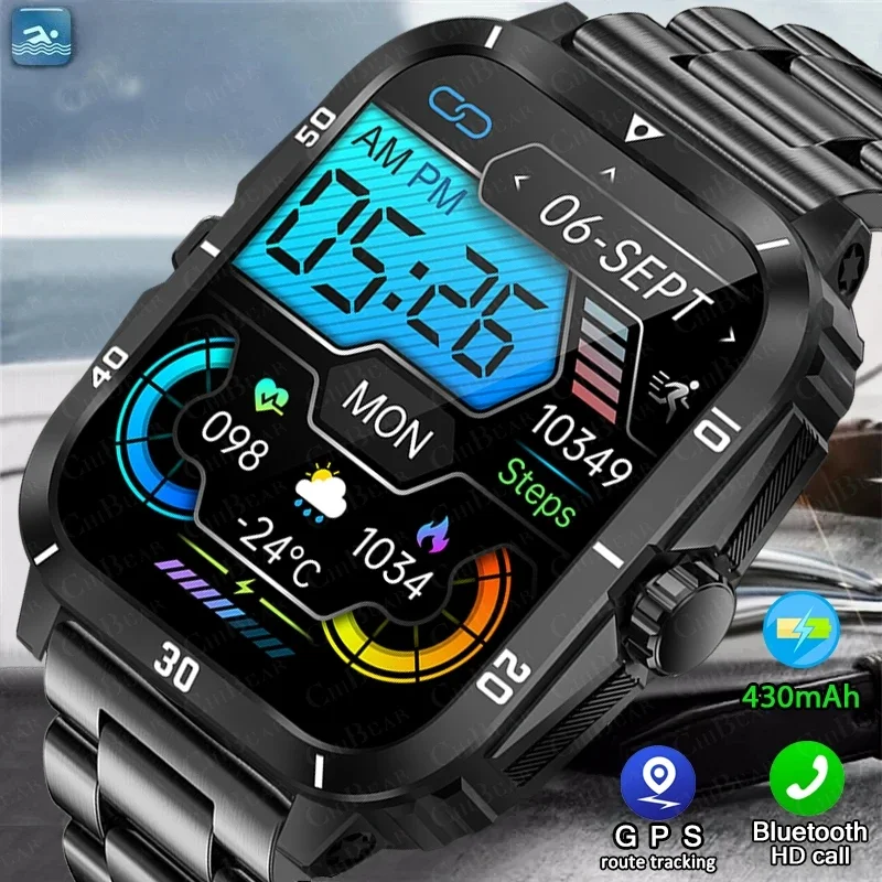 

2024 New Outdoor Military 3ATM Waterproof Smart Watch Men 430mAh Battery Sports Fitness Watches Bluetooth Call Smartwatch App