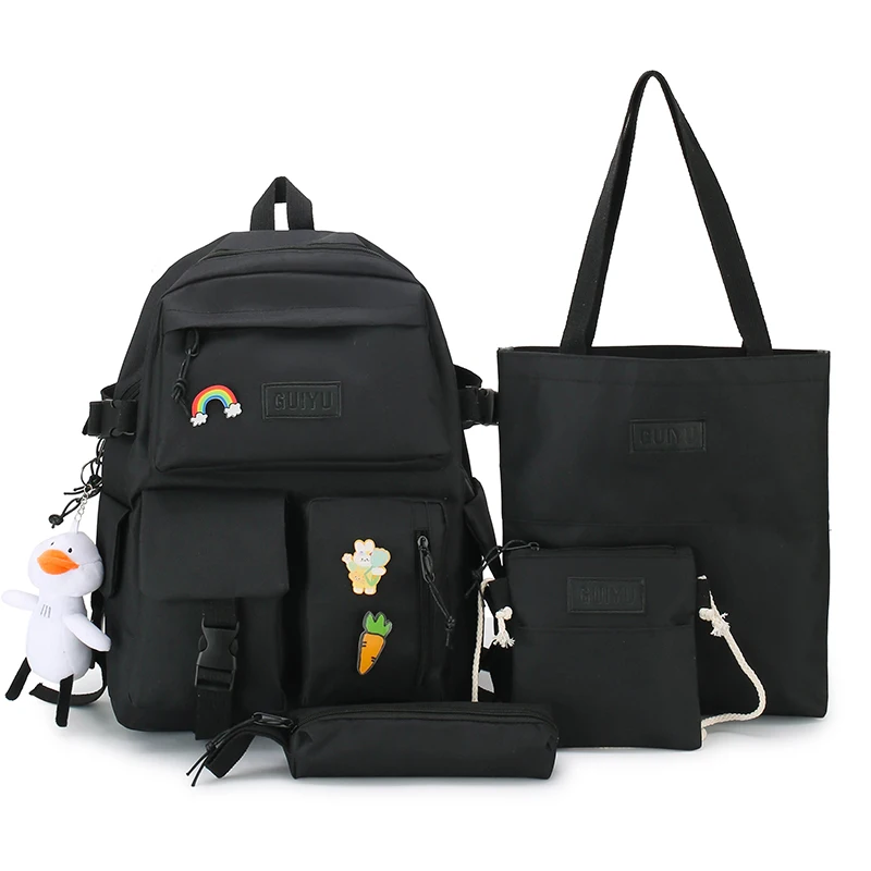 4-piece Set Of Harajuku Style Fashion Women's Backpack Canvas Waterproof School Bags Large-capacity All-match Schoolbag | Багаж и