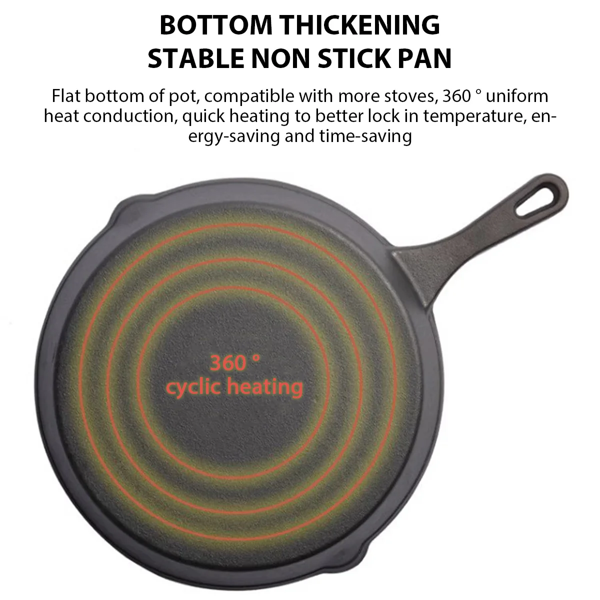 3PCS Cast Iron Skillet Non-Stick Pancake Steak Frying Pan Mini Meat Egg Skillet Home Flat Bottom Pan Cookware Oil Splatter Pot - Image 3