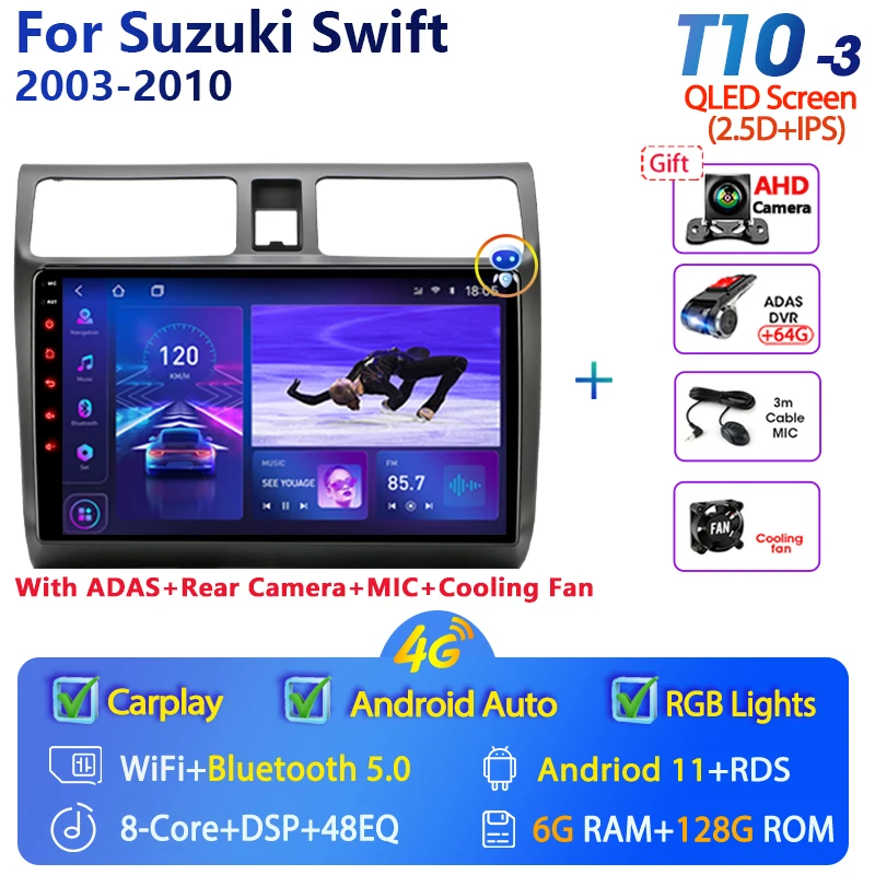 portable movie player for car Android 11 Car Radio with Screen for Suzuki Swift 2003-2010 Stereo Receiver Carplay Video Multimedia Player Bluetooth 2 din DVD portable video player for car Car Multimedia Players