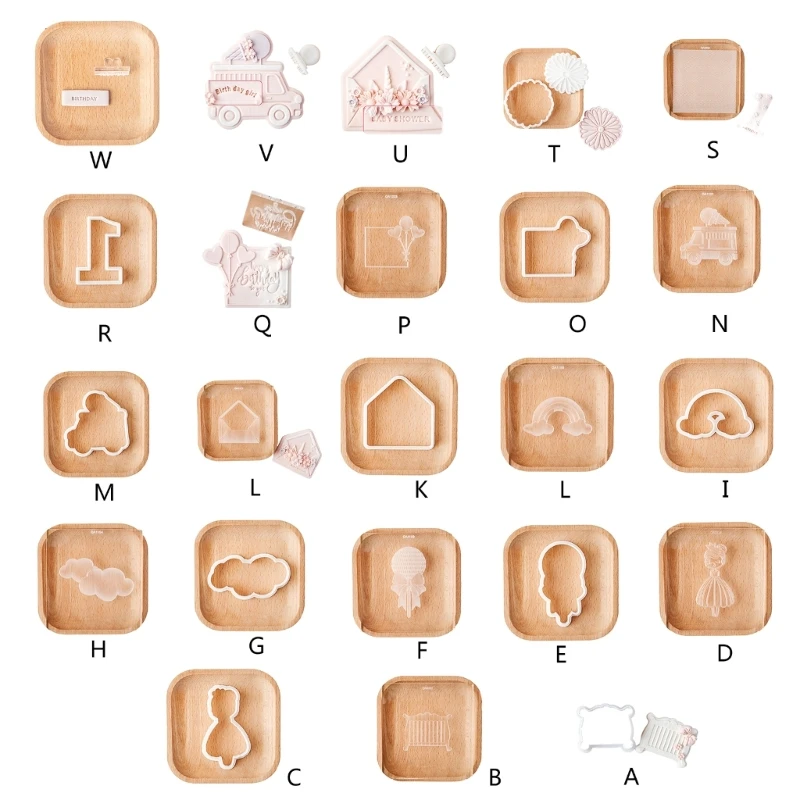 

H7EA Biscuit Mold Cookie Embossing Moulds Birthday Series Cookie Cutters Baking Tools Plastic Material DIY Baking Accessories