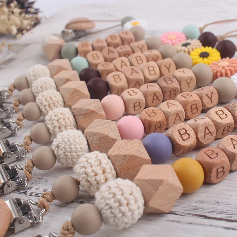 Customized Baby Pacifier Clip Chain Personalized Name Dummy Holder Teething Toy Daisy Silicone Beads Soother Chains Chew Gift