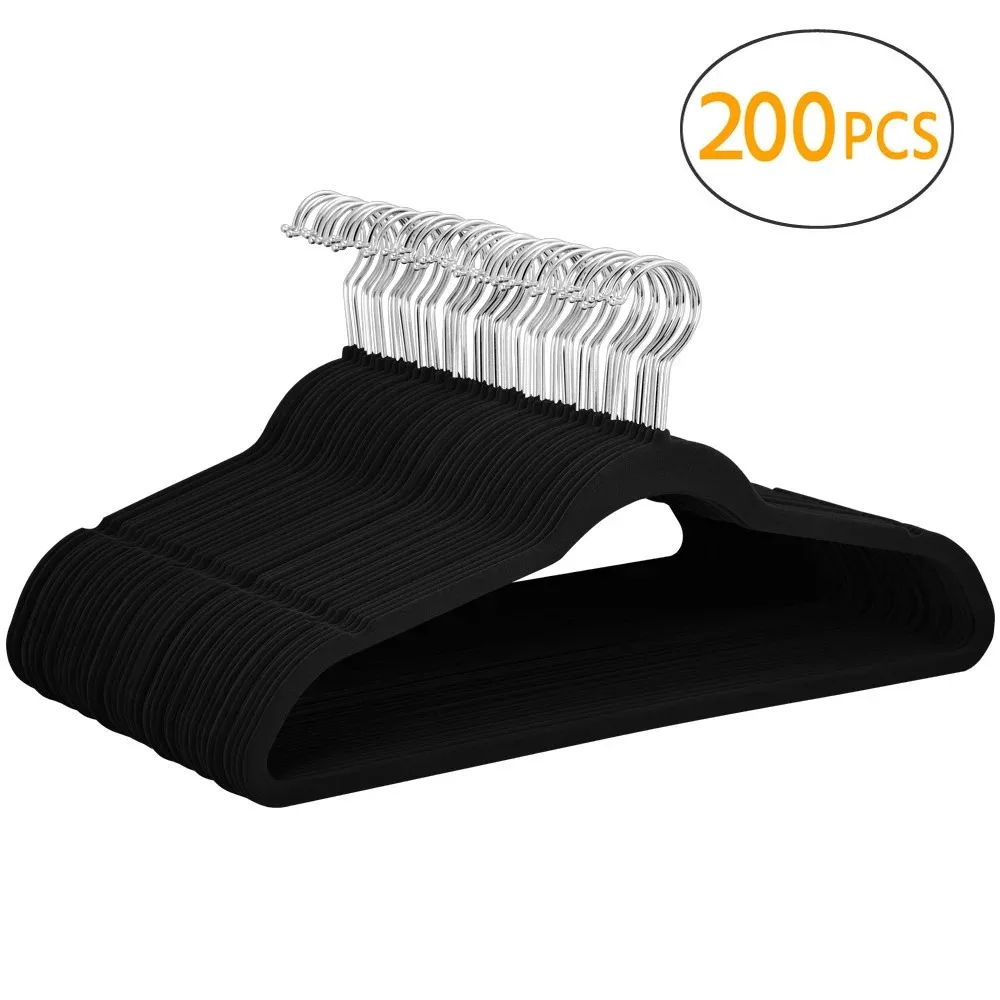 

Easyfashion 200 шт. Нескользящие вешалки из бархата, черные