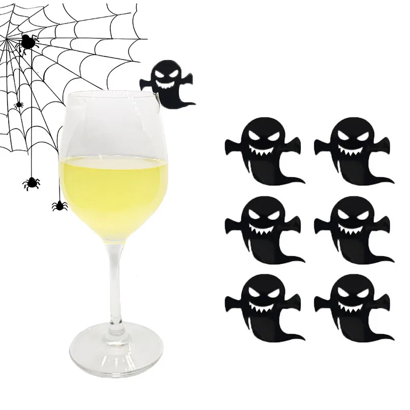 Halloween Decor black ghost Wine Glass Marker Juice Champagne Cup Goblet Label Mug Drink Tag Bar Halloween Party Tools
