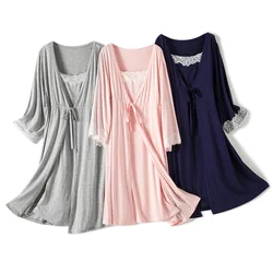 2pcs/set Pregnancy Pajamas Sleepwear Nursing Pregnant Woman Sling Breastfeeding Nightgown Maternity Labor Dress+Robe Childbirth